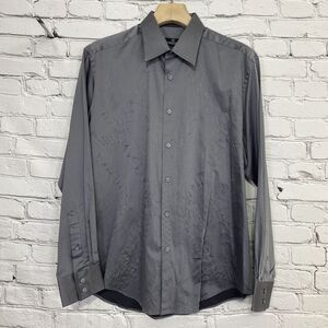 BUGATCHI OUMO Men's Gray Embroidered Button Up Shirt LS Size L Stitch Design